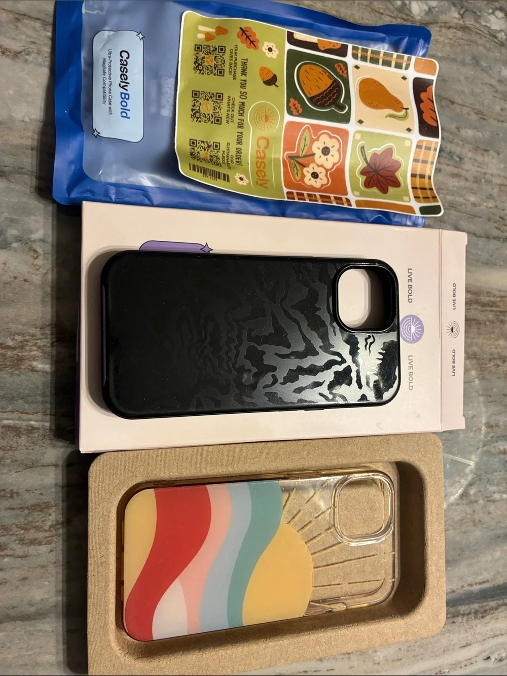 Casely 2 iPhone Case Bundle -new iPhone 14 cases black & rainbow sunset